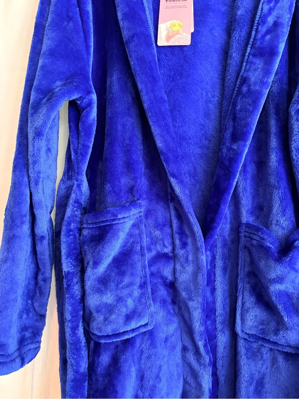 NWT Cozy Plush Hooded Kids velour robe in Royal Blue